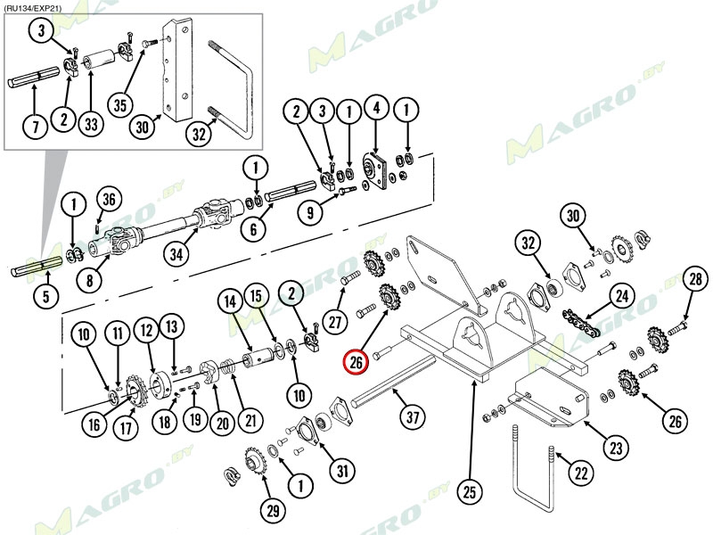 Звездочка натяжная Z=18 в сборе GA7154 (G7154, AN213034, 10992161), Китай