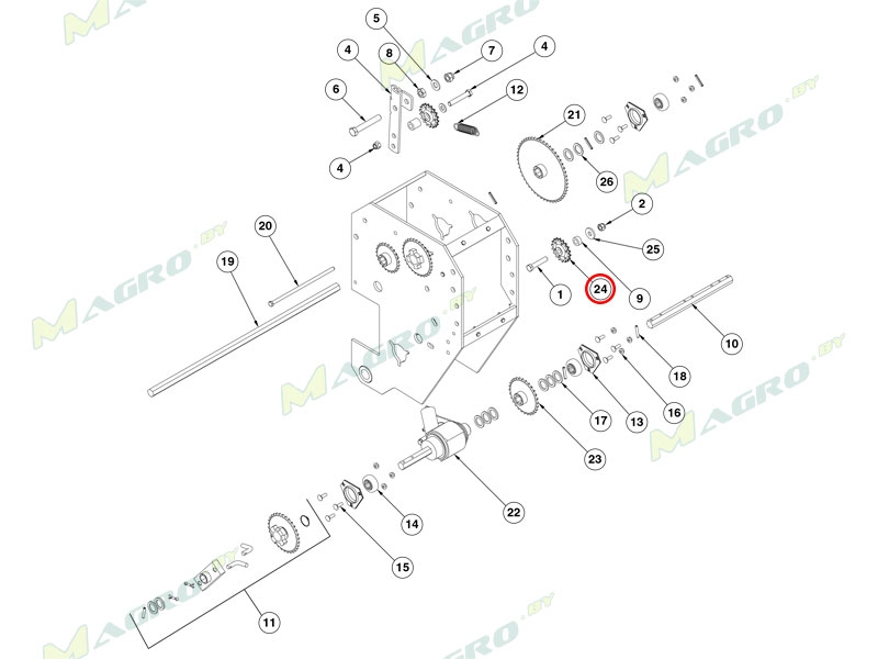 Звездочка натяжная Z=18 в сборе GA7154 (G7154, AN213034, 10992161), Китай