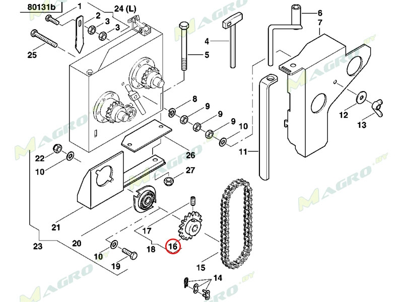 Звездочка  Z-15 AC834949, аналог, Украина (вместо AC834145 ведомая от коробки на шестигранном валу)