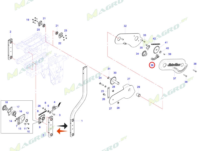 Натяжитель цепи в сборе 20203037 (54203003 + 54203004 + 54203007), оригинал