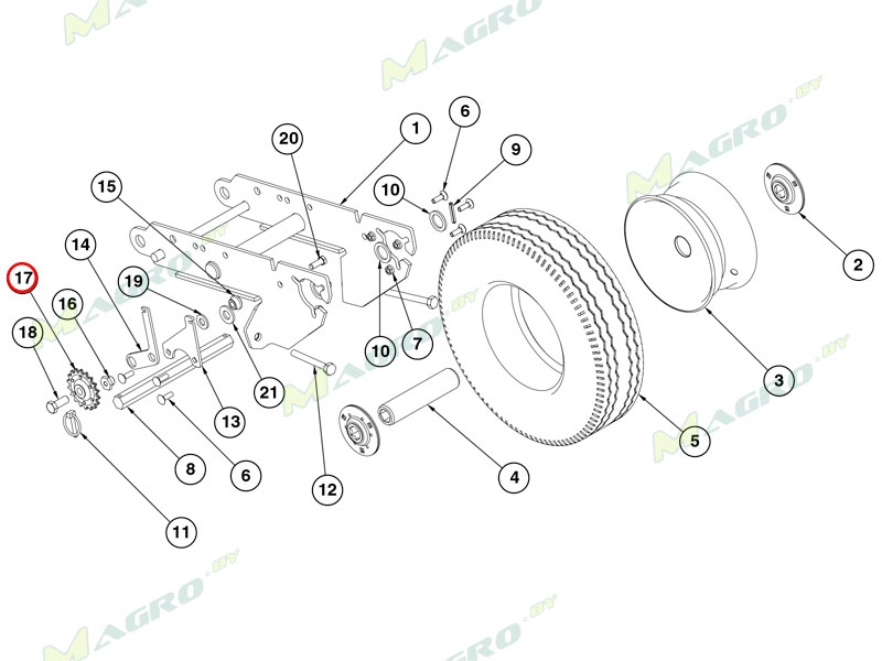 Звездочка натяжная Z=18 в сборе GA7154 (G7154, AN213034, 10992161), Китай
