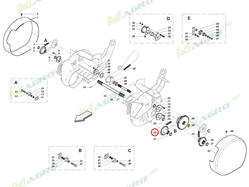 Звездочка Z=22-3/4 со шлицами B03400075R, оригинал