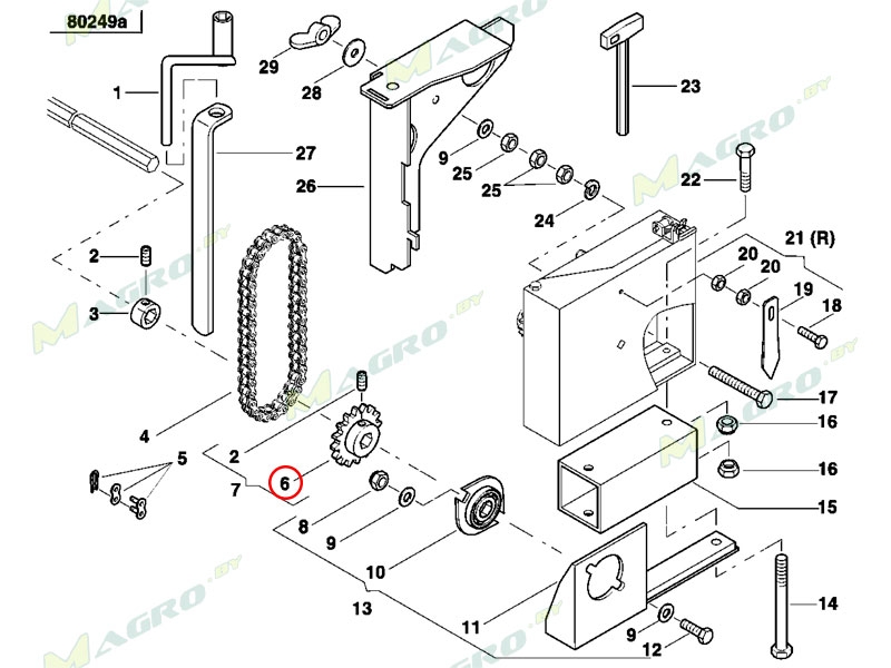 Звездочка  Z-15 AC834949, аналог, Украина (вместо AC834145 ведомая от коробки на шестигранном валу)