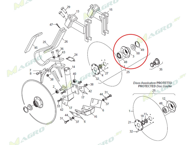 Ступица подшипника диска сошника в сборе MTR G17722492, MERCURY аналог