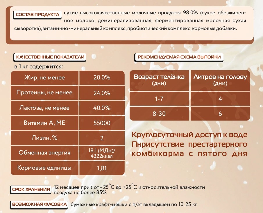 Заменитель цельного молока сухой «КапиМилк молочный»